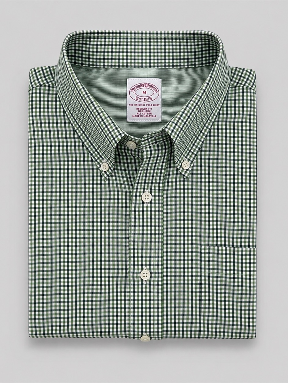 Brooks Brothers Mens Original Polo Shirt Button Medium Gingham Preppy Non Iron